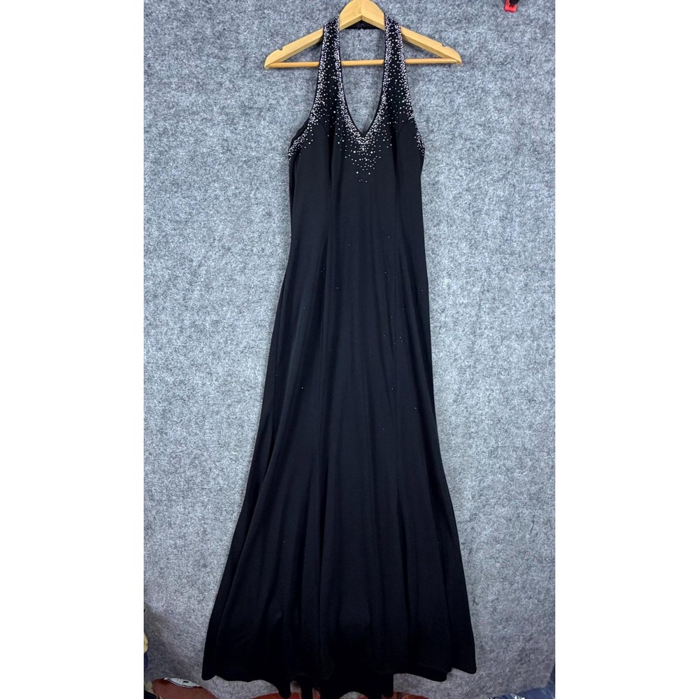 Vintage Niki by Niki Livas Dress Womens 14 Black Beaded Halter HOCO Prom Formal